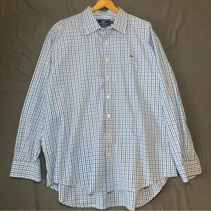 Vineyard Vines Men’s Whale Shirt Blue Gingham Button Down XL Cotton Business